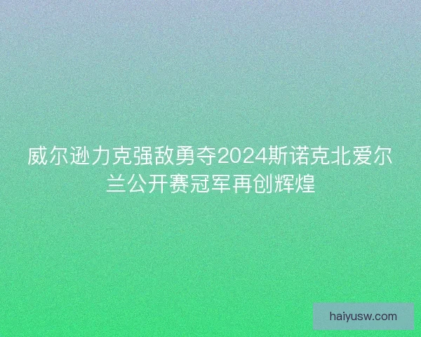 威尔逊力克强敌勇夺2024斯诺克北爱尔兰公开赛冠军再创辉煌
